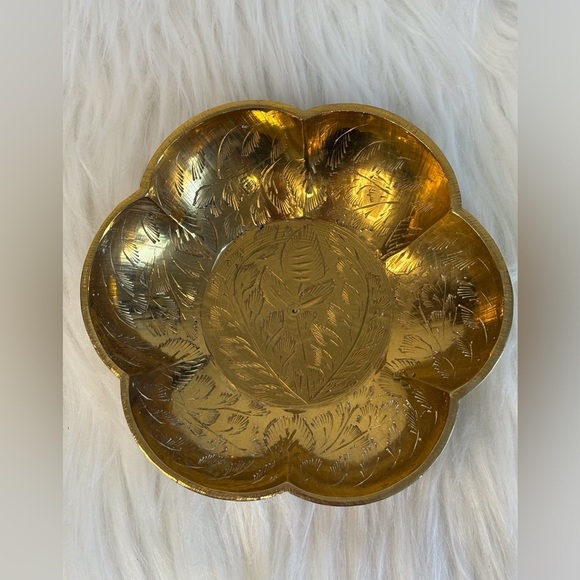 Brass Gold Floral Engraved Bowl - Picture 3 of 5